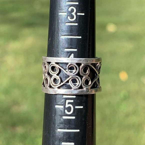 Sterling Silver Boho Open Swirl Filigree Concave Ring Size 4 3/4 Women's Jewelry - Picture 11 of 11